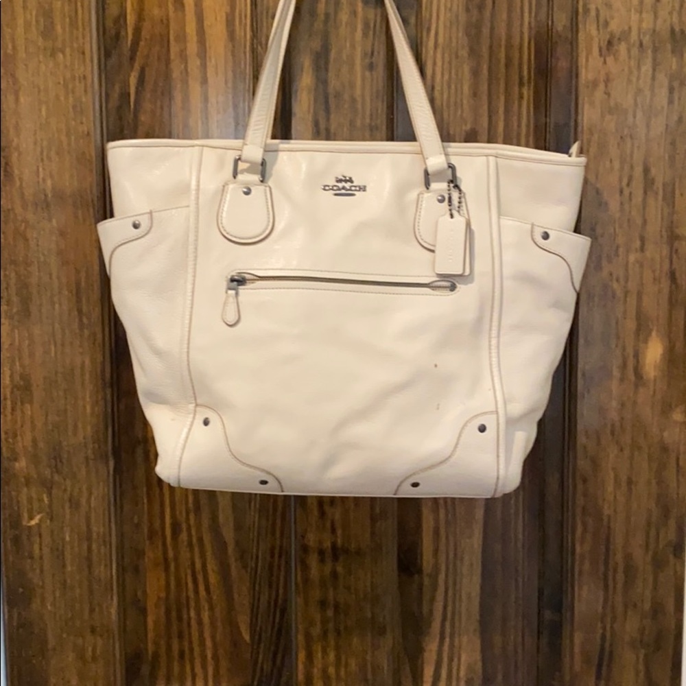 Large white coach purse. Lightly worn